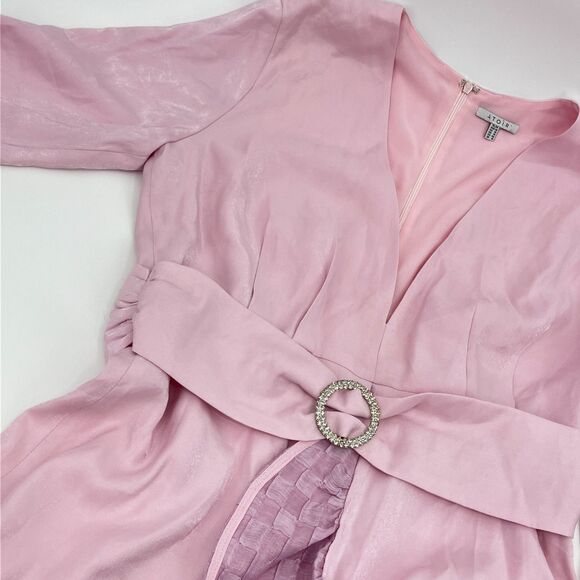 Atoir Fier on Fire Dress sz 10, Pink Ruffle Split, Linen Blend Coquette Designer - Picture 3 of 12